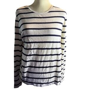 Talbots Classic Breton Stripe Long Sleeve Tee, Navy & White Pima Cotton, Size XL